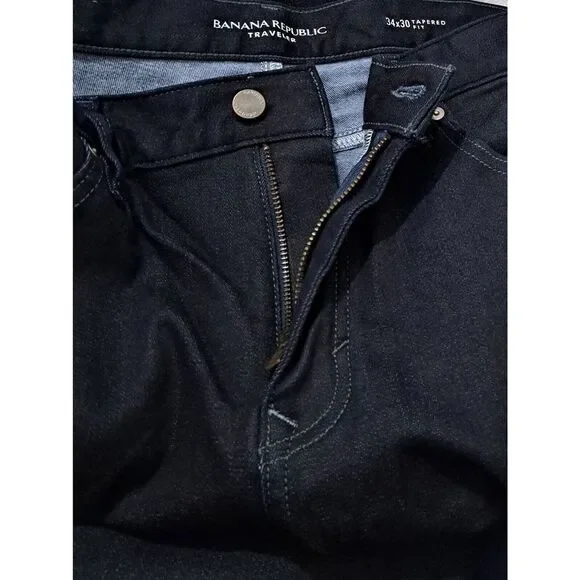 Banana Republic Mens 34/30 TRAVELER TAPERED FIT DARK BLUE Jeans Pants $130